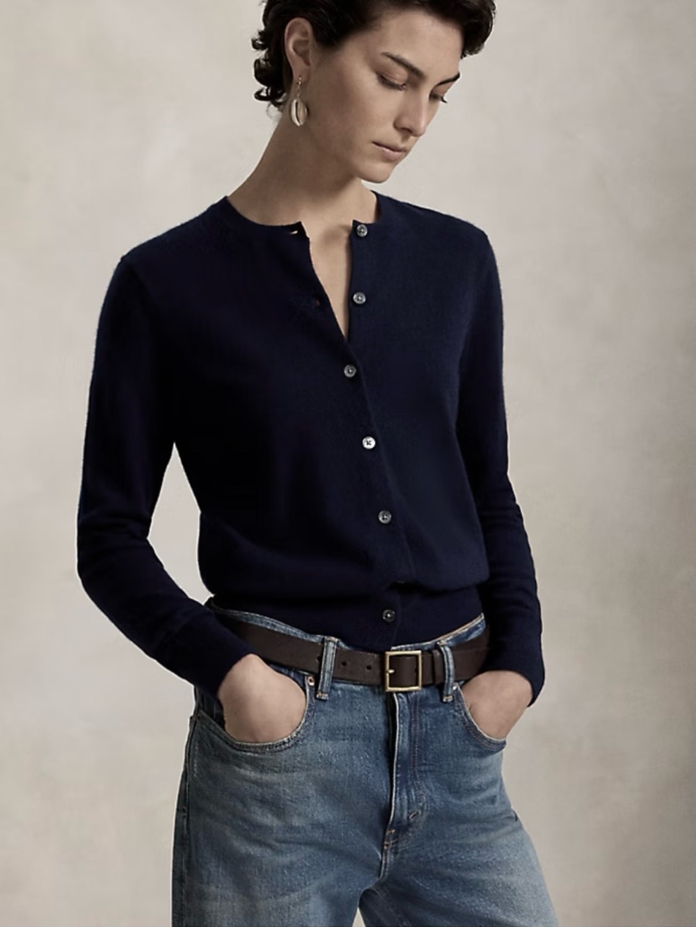 Lauren Ralph Lauren 100% Cashmere Classic Black Button-Front Women's Cardigan XL